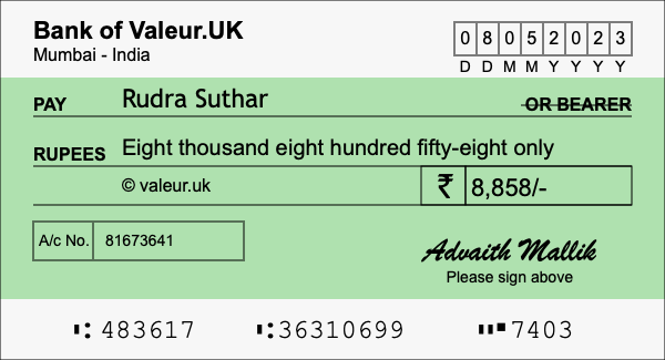 How to write a cheque for 8,858 rupees How to write a cheque for 8,858 rupees