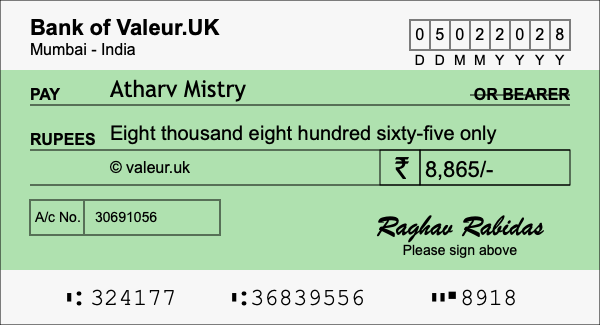 How to write a cheque for 8,865 rupees How to write a cheque for 8,865 rupees
