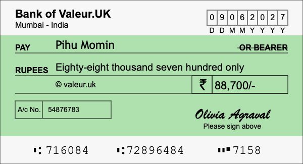 How to write a cheque for 88,700 rupees