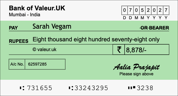 How to write a cheque for 8,878 rupees