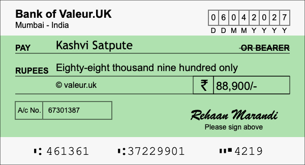 How to write a cheque for 88,900 rupees