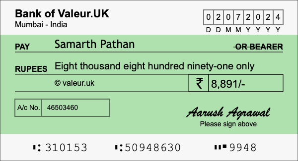 How to write a cheque for 8,891 rupees How to write a cheque for 8,891 rupees
