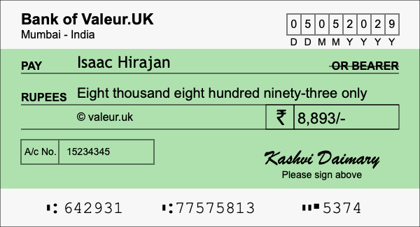 How to write a cheque for 8,893 rupees How to write a cheque for 8,893 rupees
