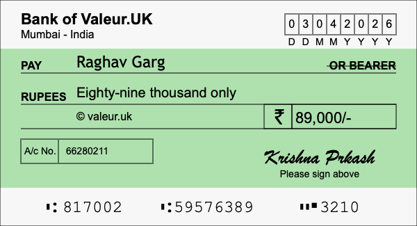 How to write a cheque for 89,000 rupees