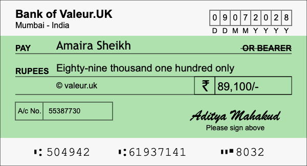 How to write a cheque for 89,100 rupees How to write a cheque for 89,100 rupees