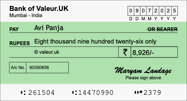 How to write a cheque for 8,926 rupees How to write a cheque for 8,926 rupees