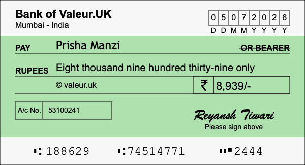 How to write a cheque for 8,939 rupees How to write a cheque for 8,939 rupees