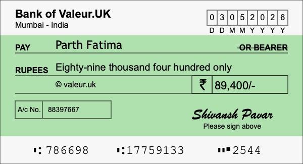 How to write a cheque for 89,400 rupees