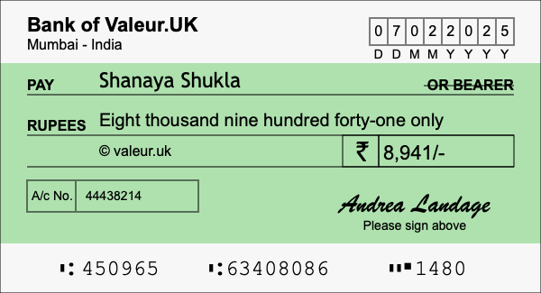 How to write a cheque for 8,941 rupees How to write a cheque for 8,941 rupees