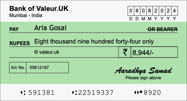How to write a cheque for 8,944 rupees
