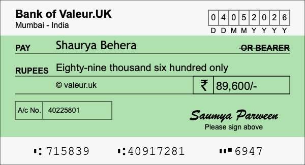 How to write a cheque for 89,600 rupees How to write a cheque for 89,600 rupees