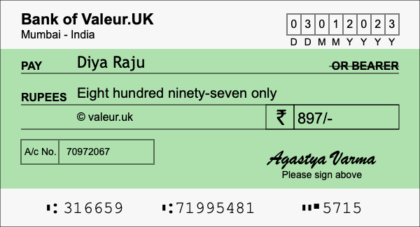 How to write a cheque for 897 rupees