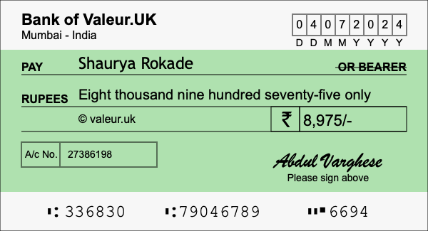 How to write a cheque for 8,975 rupees How to write a cheque for 8,975 rupees
