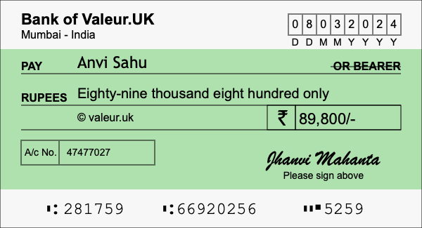 How to write a cheque for 89,800 rupees