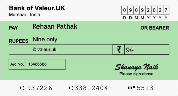 How to write a cheque for 9 rupees How to write a cheque for 9 rupees
