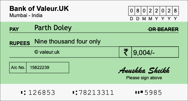 How to write a cheque for 9,004 rupees