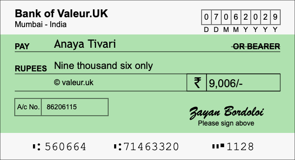 How to write a cheque for 9,006 rupees How to write a cheque for 9,006 rupees