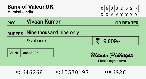 How to write a cheque for 9,009 rupees