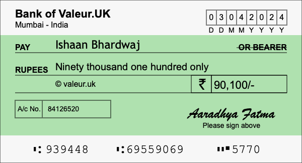 How to write a cheque for 90,100 rupees How to write a cheque for 90,100 rupees