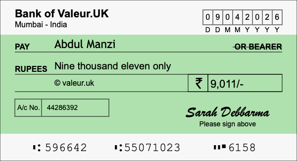 How to write a cheque for 9,011 rupees