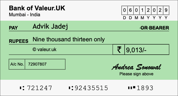 How to write a cheque for 9,013 rupees How to write a cheque for 9,013 rupees