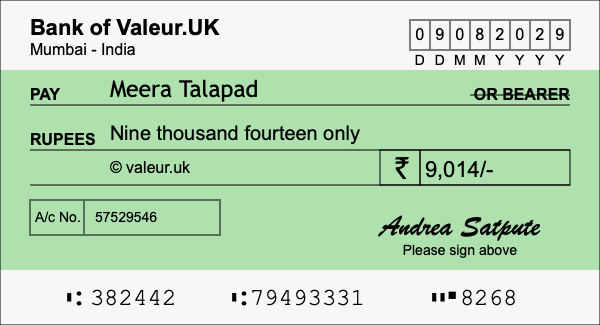 How to write a cheque for 9,014 rupees How to write a cheque for 9,014 rupees