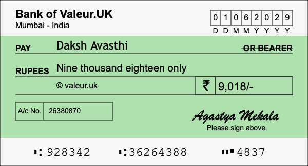 How to write a cheque for 9,018 rupees How to write a cheque for 9,018 rupees