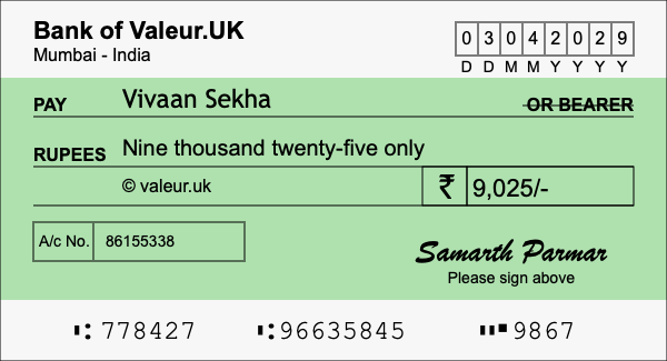 How to write a cheque for 9,025 rupees
