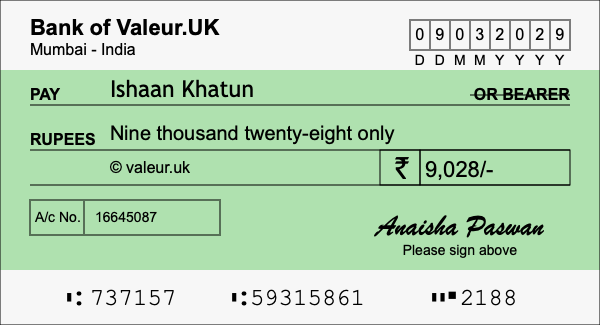How to write a cheque for 9,028 rupees How to write a cheque for 9,028 rupees