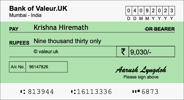 How to write a cheque for 9,030 rupees
