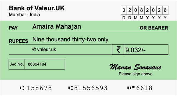 How to write a cheque for 9,032 rupees How to write a cheque for 9,032 rupees