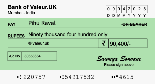 How to write a cheque for 90,400 rupees How to write a cheque for 90,400 rupees