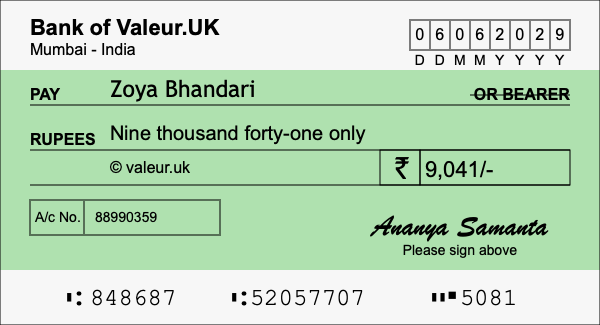 How to write a cheque for 9,041 rupees How to write a cheque for 9,041 rupees