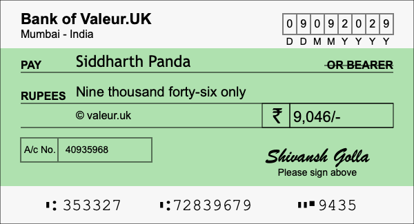 How to write a cheque for 9,046 rupees