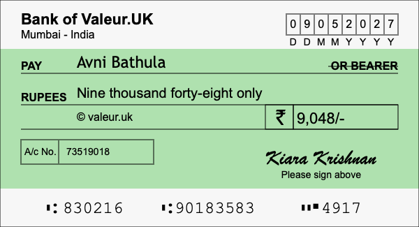 How to write a cheque for 9,048 rupees