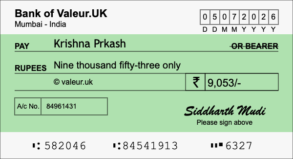 How to write a cheque for 9,053 rupees How to write a cheque for 9,053 rupees
