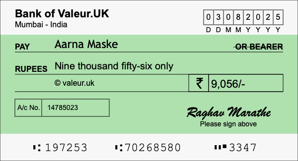 How to write a cheque for 9,056 rupees How to write a cheque for 9,056 rupees