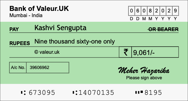 How to write a cheque for 9,061 rupees