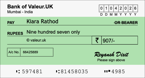 How to write a cheque for 907 rupees