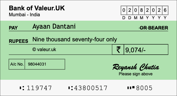 How to write a cheque for 9,074 rupees