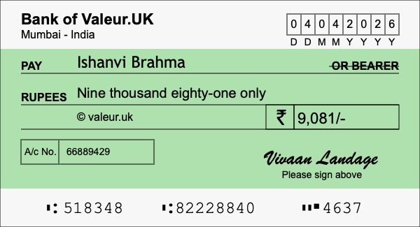 How to write a cheque for 9,081 rupees