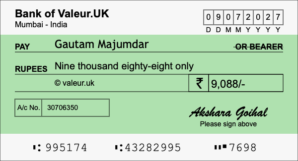 How to write a cheque for 9,088 rupees How to write a cheque for 9,088 rupees