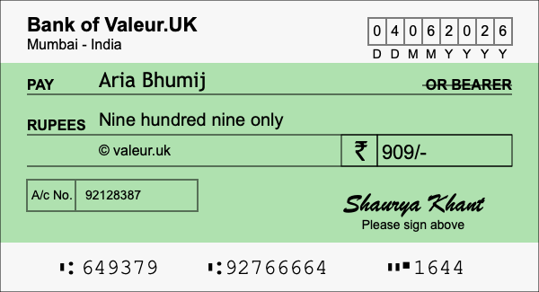 How to write a cheque for 909 rupees
