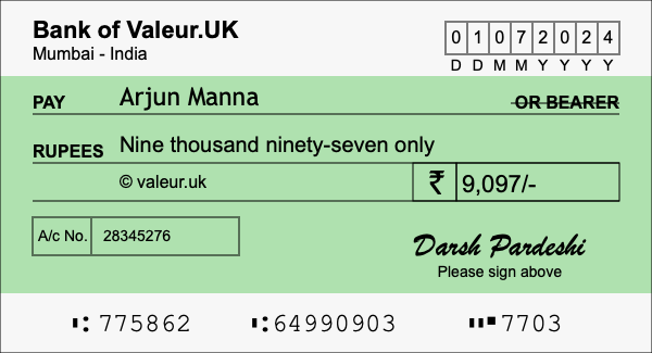 How to write a cheque for 9,097 rupees