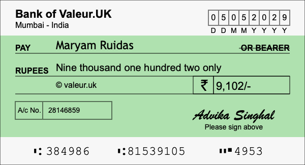 How to write a cheque for 9,102 rupees How to write a cheque for 9,102 rupees