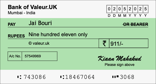 How to write a cheque for 911 rupees
