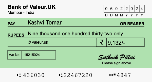 How to write a cheque for 9,132 rupees How to write a cheque for 9,132 rupees