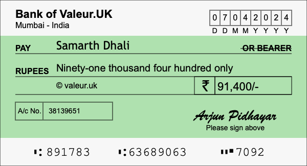 How to write a cheque for 91,400 rupees