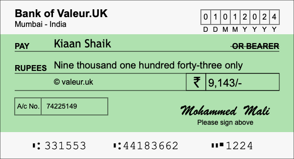 How to write a cheque for 9,143 rupees How to write a cheque for 9,143 rupees