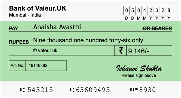 How to write a cheque for 9,146 rupees How to write a cheque for 9,146 rupees